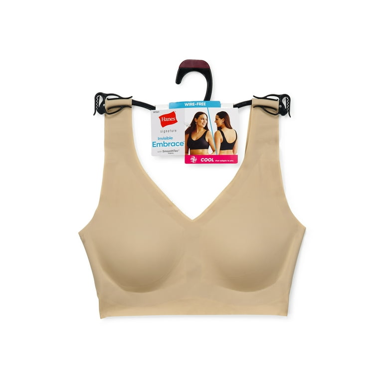 Hanes Invisible Embrace Women's Wireless T-Shirt Bra, Seamless Nude L