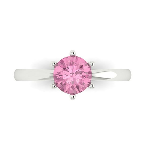 1 ct Round Cut Simulated Pink Diamond Solitaire 14K White Gold Womens Engagement Ring