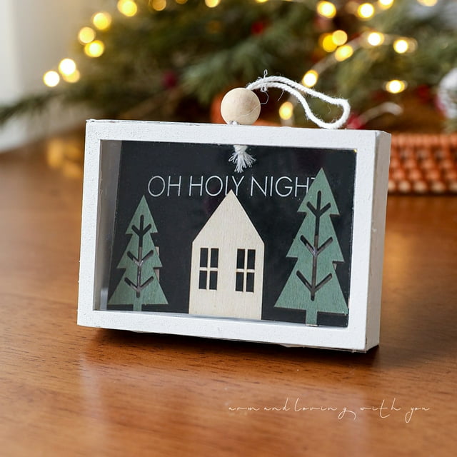 Christmas Ornament Wooden Hanging Decor Desktop Box Tree Decoration Festive Accessory Multicolor Wood Set B