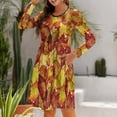 thumbnail image 6 of Fall Dresses for Women 2024, Autumn Mosaic Maple Leaves Womens Fall Dresses Long Sleeve Casual Tie Waist Clothes, Womens Fall Fashion 2024 Midi  Dresses Outfits with Pocket, 6 of 6