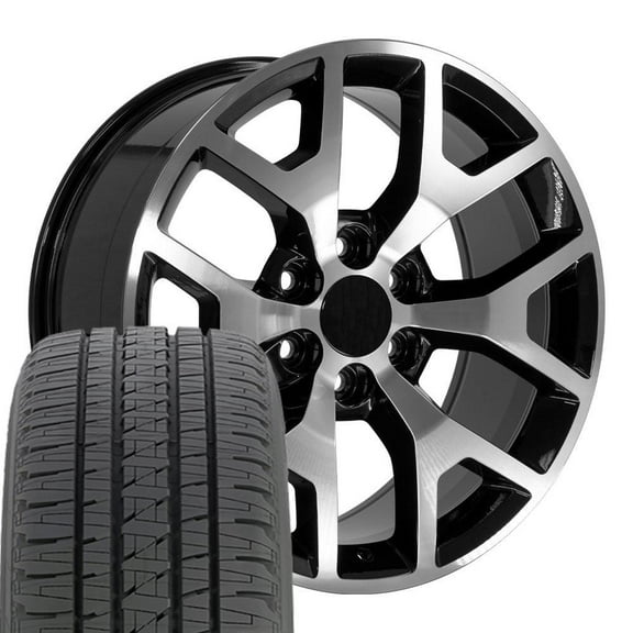 OE Wheels CV92 20 Inch Rims and Tires Fit Sierra 1500 Honeycomb Style 6x139.7 20x9 Gloss Black Machined - Hollander 5656 - Dueler H/L Alenza 275/55-20 (Set of 4)