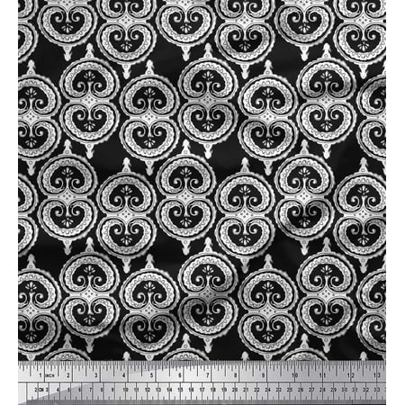 Soimoi Cotton Voile Fabric Swirl Block Print Fabric by The Yard 42 Inch Wide