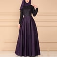 thumbnail image 2 of HJYCHN Women's Casual Dresses Arab Abaya Dress with Stitching Lace Detail Kaftan Maxi Style Long Robe Long Sleeve Dress for Women Purple S, 2 of 5