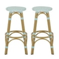 thumbnail image 1 of Dohney Outdoor French Aluminum 29.5 Inch Barstools, Set of 2, Light Teal, White, and Bamboo Finish, 1 of 7