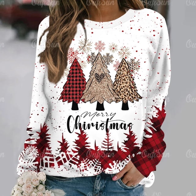 Ropa Harajuku de Papá Noel para mujer, Camiseta de algodón de gran tamaño, Tops informales con cuello redondo, ropa de calle de manga larga a la moda para mujer