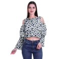 thumbnail image 1 of Moomaya Printed Casual Long Sleeve Tops Women Cold Shoulder Ruffle Sleeves Top, 1 of 4