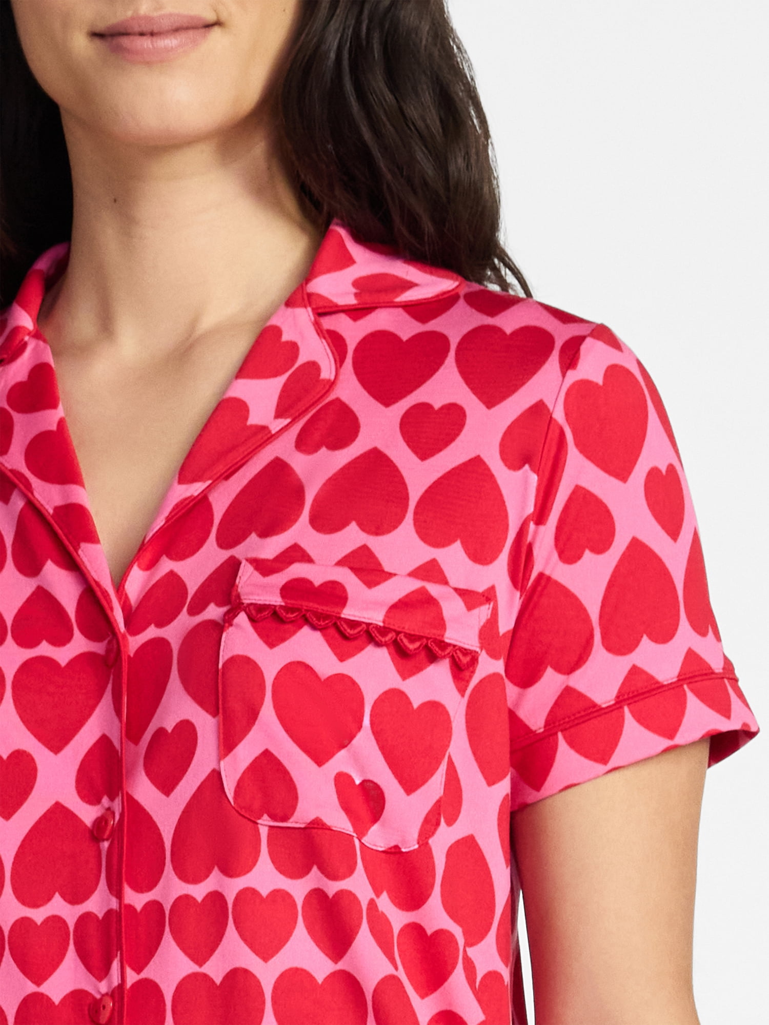 Valentine's Day Women's Knit Notch Collar Top and Shorts Pajama Set from Way to Celebrate, 2-Piece, Sizes XS-3X