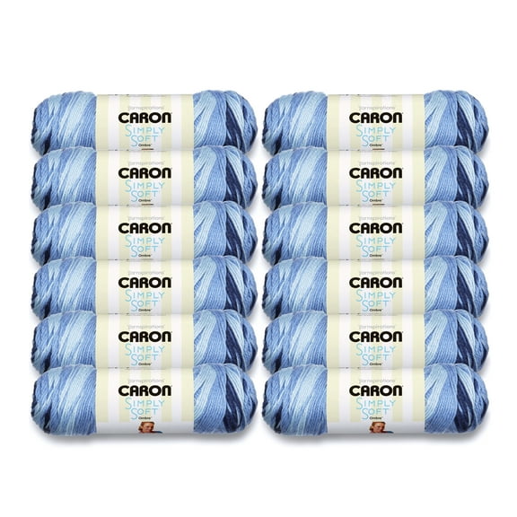 Caron® Simply Soft® Ombre™ #4 Medium Acrylic Yarn, Saturday Blue Jeans Ombre 5oz/141g, 235 Yards (12 Pack)
