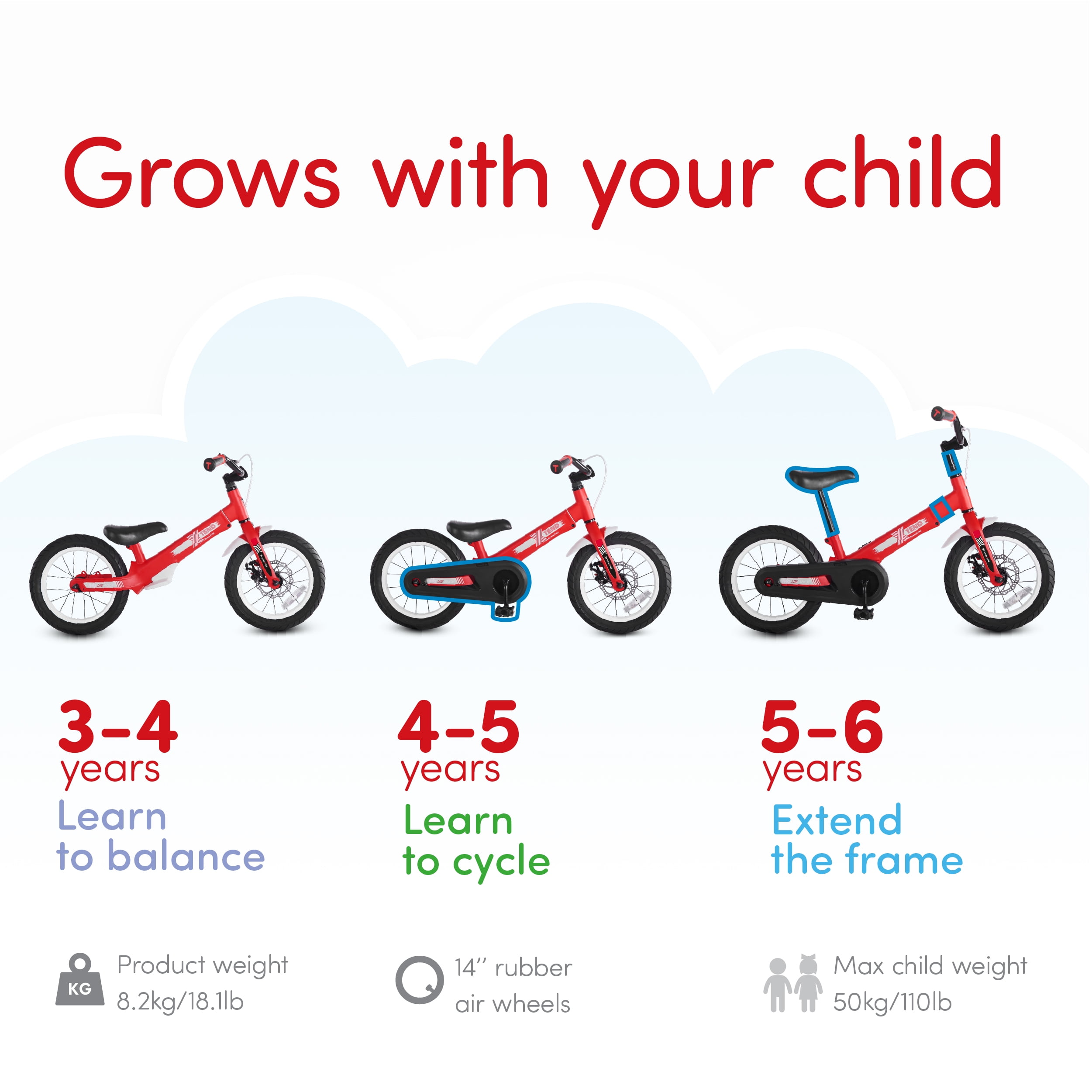 smarTrike Xtend 3 in 1 Convertible Kids Bike Balance to Pedal
