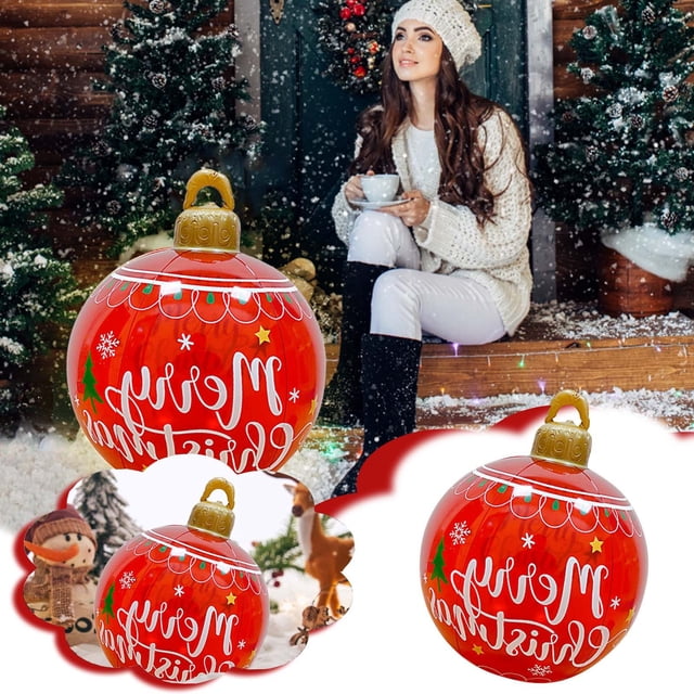 Fiudx Inflable Navideño para Exteriores, Bolas de Pvc Resistentes, Diseño Resistente a La Intemperie, Acabado Brillante y Colorido, Decoración para Jardín, Temática de Papá Noel, 60 Cm de Diámetro, F