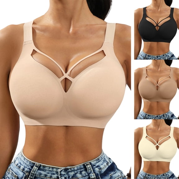 QIUOMBBP Seamless Bras for Women Full Coverage Wireless Tshirts Bra Soft Comfort Push Up Everyday Bralette Khaki S