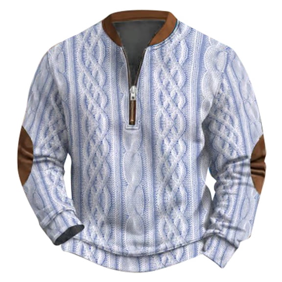 Fgnfyis Men's Hoodless Sweatshirt 3D Digital Print Casual Large Size Knit Half Zip Pullover for Autumn/Winter Fashion Mens Crewneck Sweatshirt Light Purple S
