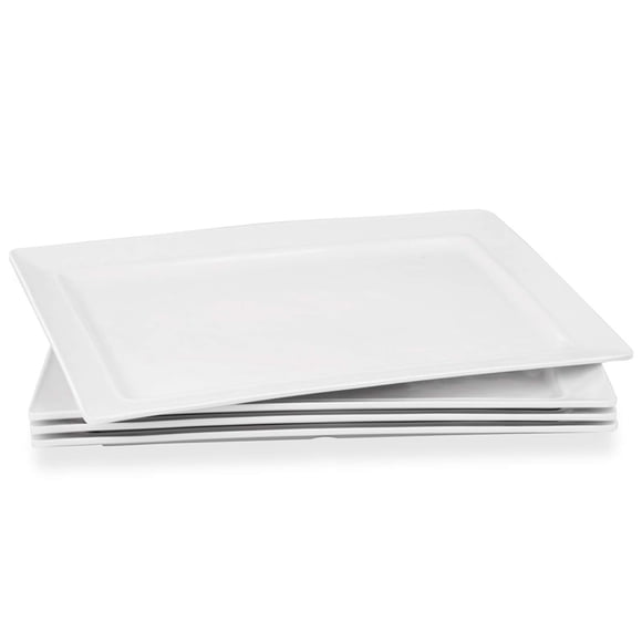 Plateau de Service en Mélamine - 4 Pcs 15,875 Pouces x 10,875 Pouces Plat Rectangulaire 100 % Mélamine, Couleur Blanche / Incassable et Résistant aux Éclats, Va au Lave-Vaisselle et Sans BPA