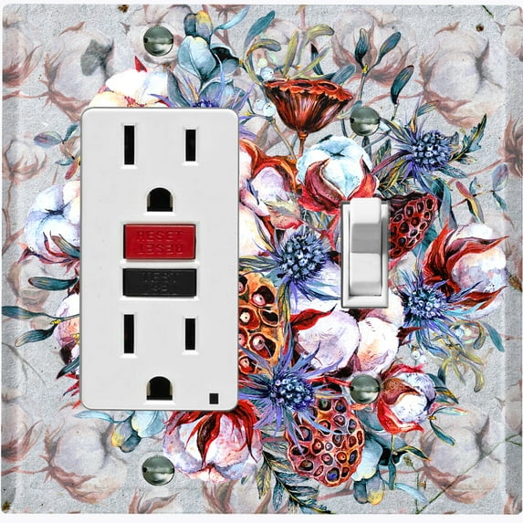 Metal Light Switch Plate Cover Cotton Flower Bouquet Pastel Blue FLW014