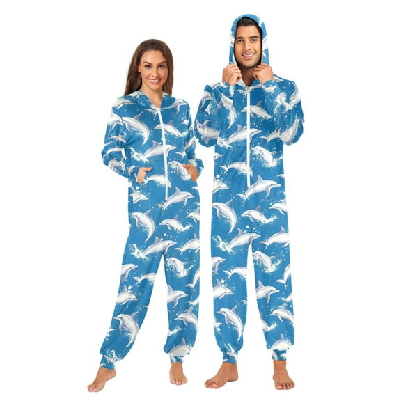 joogoo Cute Dolphin Jumping Unisex Adults Onesies Pajamas Jumpsuits L