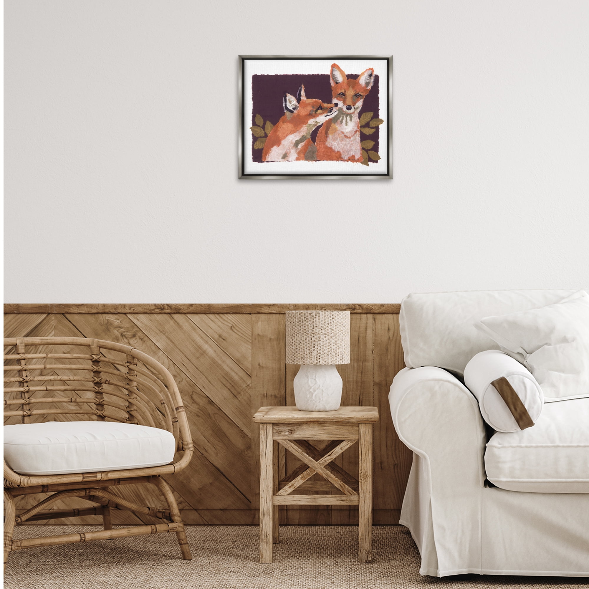 Stupell Industries Woodland Foxes & Leaves Animals & Insects Painting Gray Floater Framed Canvas Art Print Wall Art, 21 x 17