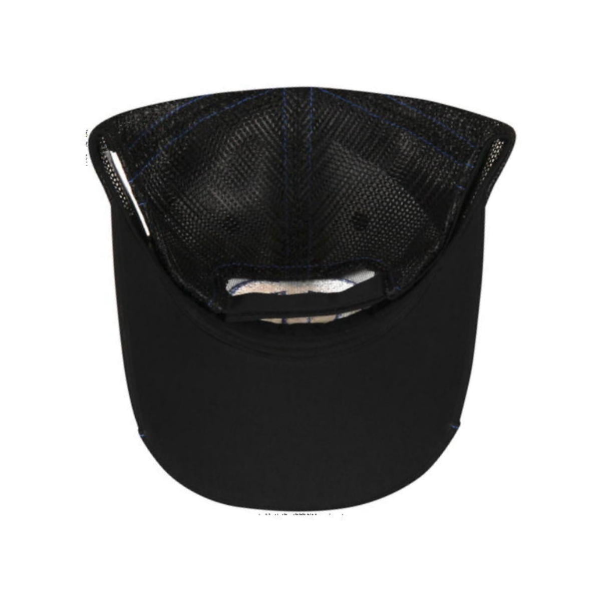 MOPAR Trucker Style Hat, Vented Mesh Back, Embroidered Logo, Adjustable, 65% Brushed Cotton 35% Polyester, Black w/ Blue Trim, One Size Fits Most