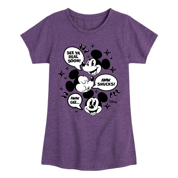 Disney - Mickey Mouse - See Ya Soon!, Aww Shucks!, Aww Gee - Toddler & Youth Girls Short Sleeve Graphic T-Shirt