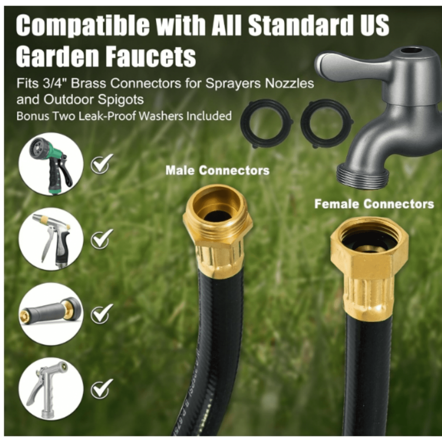 "Hybrid Garden Hose 50FT - 5/8"" Durable Sturdy and Functional Rubber Hose with Brass Fittings - UV Resistant Leak Proof for Large Gardens and Outdoor Use "