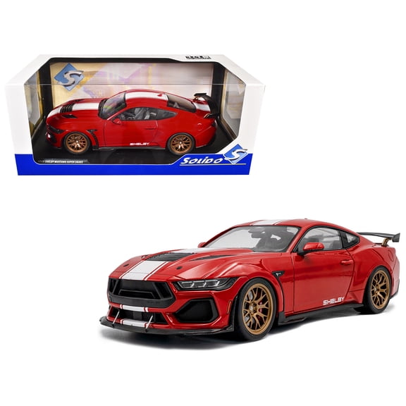 2024 Ford Shelby Mustang Super Snake Race Red with White Stripes 1/18 Diecast Model Car by Solido