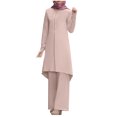 thumbnail image 4 of ZACPNCV Women Spring Solid Color Muslim Solid Color Long Sleeve Shirt Coat Wide Leg Trousers Casual Suit Pink, 4 of 9