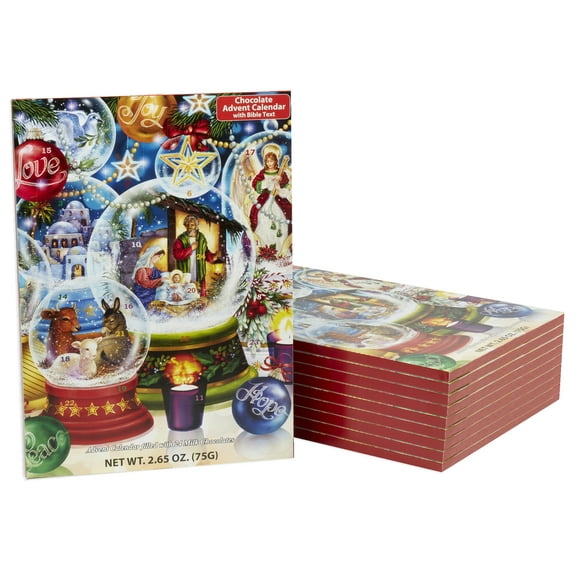Set of 10 Nativity Snow Globes Chocolate Advent Calendars with Nativity Story (Countdown to Christmas) by Vermont Christmas Company