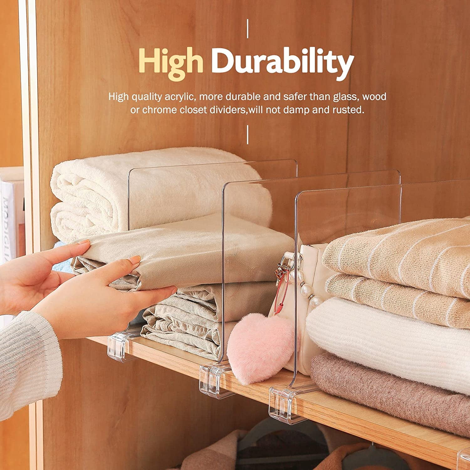 8 Pack Clear Acrylic Shelf Dividers | Adjustable Closet Organizer For Shelves | No-Tool Installation - View #9