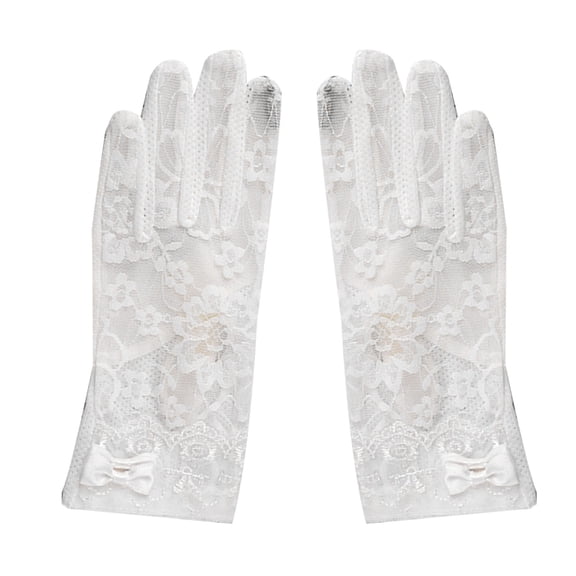 Girls Lace Gloves, Durable Breathable Soft Sun Block Elegant Color Short Lace Gloves  For Outdoor White