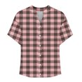 thumbnail image 5 of Ashirexll Ladies Tops and Blouses, Short Sleeve Tops for Women, V-neck Short Sleeve Striped Checkered Summer Button Short Sleeve Loose and Fashion T-shirt Top, 5 of 5