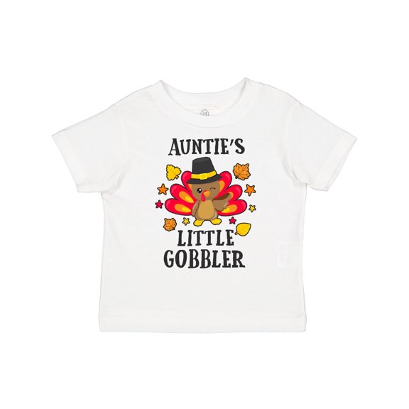 Inktastic Auntie's Little Gobbler with Turkey and Leaves Boys or Girls Toddler T-Shirt