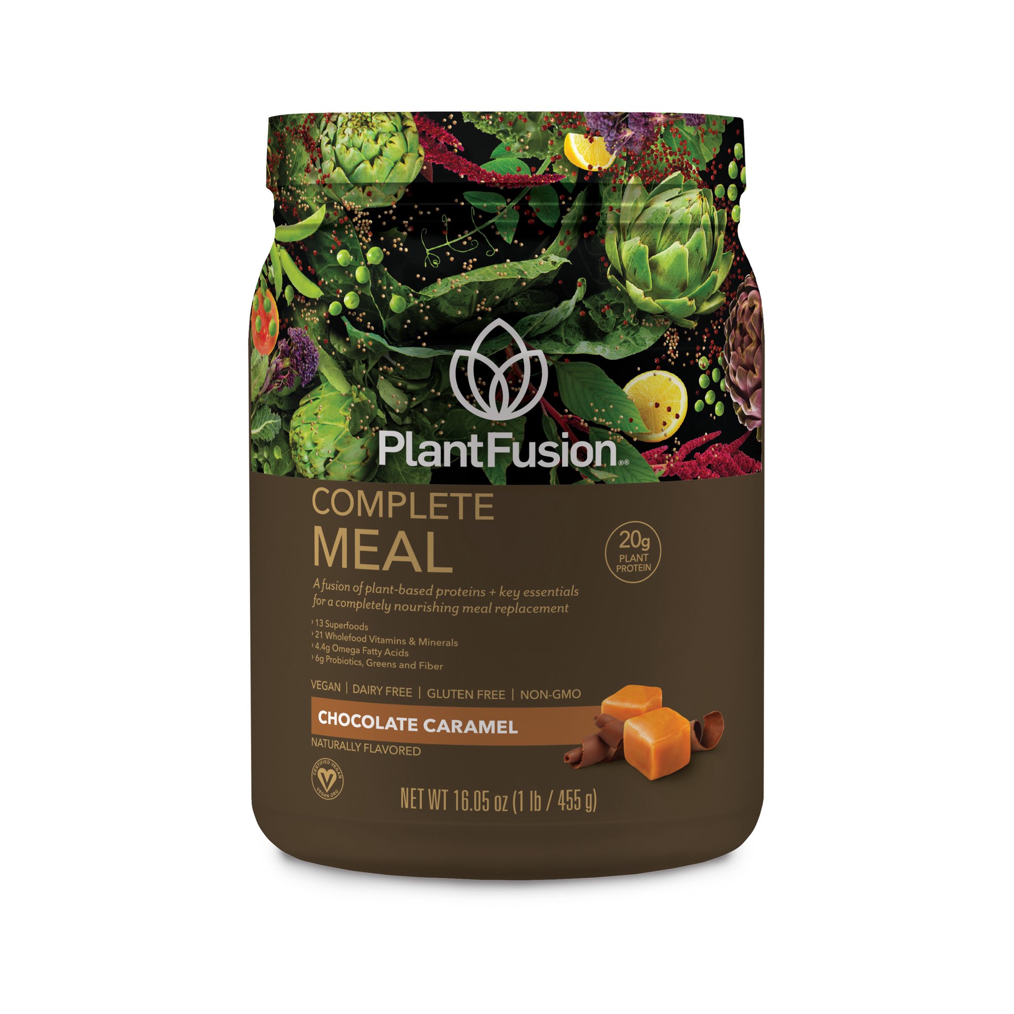 PlantFusion Complete Meal Plant Based Protein Powder, Chocolate Caramel, 1.0 Lb, 10 Servings