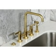 thumbnail image 4 of Kingston Brass KS8287CTLBS Continental Two-Handle 4-Hole Deck Mount Bridge Kitchen Faucet with Brass Side Sprayer in Brushed Brass, 4 of 8