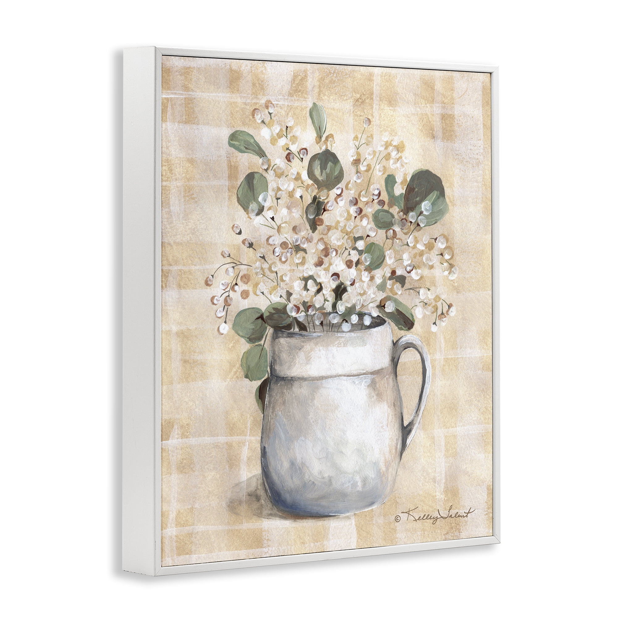 Stupell Industries Eucalyptus in Pottery Botanical & Floral Painting White Framed Art Print Wall Art, 16 x 20