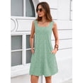thumbnail image 6 of Women's Summer Square Neck Sleeveless Dress with Pockets, Leaves Green Casual A-Line Mini Sundress, Beach Vacation Tank Dress, Size L, 6 of 7