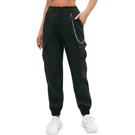

ZAFUL Women s Cargo Pants High Waisted Jogger Pants Outdoor Sweatpants With Chain