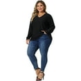 thumbnail image 3 of Unique Bargains Women's Plus Size V Neck Long Sleeve Hollow Blouse Tunic Tops 1X Black, 3 of 6