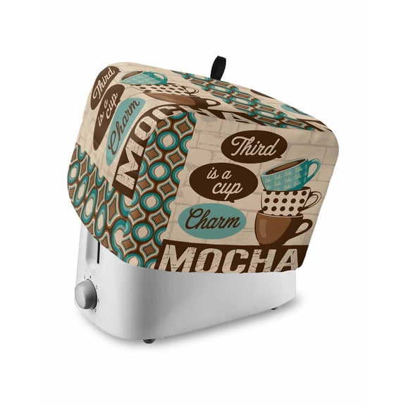 Teal Brown Retro Coffee Toaster Cover 2 Slice, Small Kitchen Appliance Covers, Farmhouse Vintage Art Watercolor Toaster Oven Cover with Loop, Bread Machine Cover Polyester Dust Cover Protection
