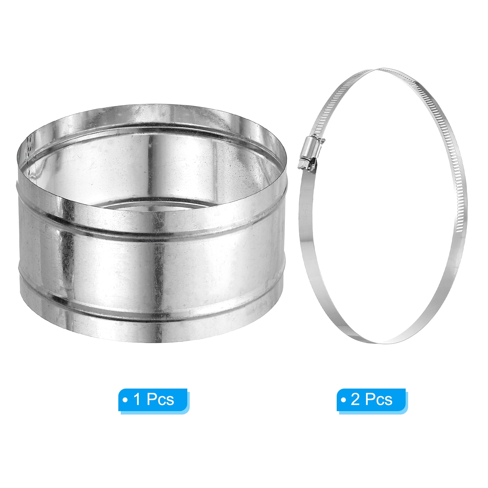 Uxcell 7.8" Duct Connector, 1 Set Galvanized Iron Duct Coupling Vent Coupler Dryer Pipe Coupling Hose Extension Connector with Duct Clamps for HVAC Exhaust Fan Vent Systems, 4" Long