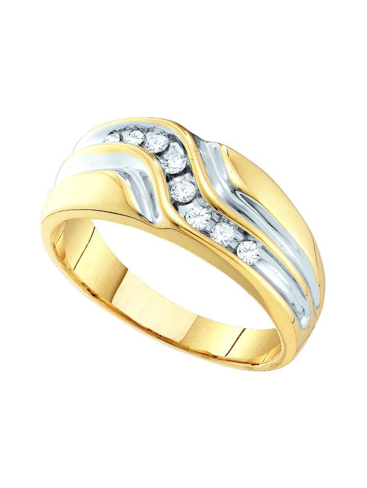 mens diamond .12 carats 10K yellow gold ring wedding band dress anniversary mans 