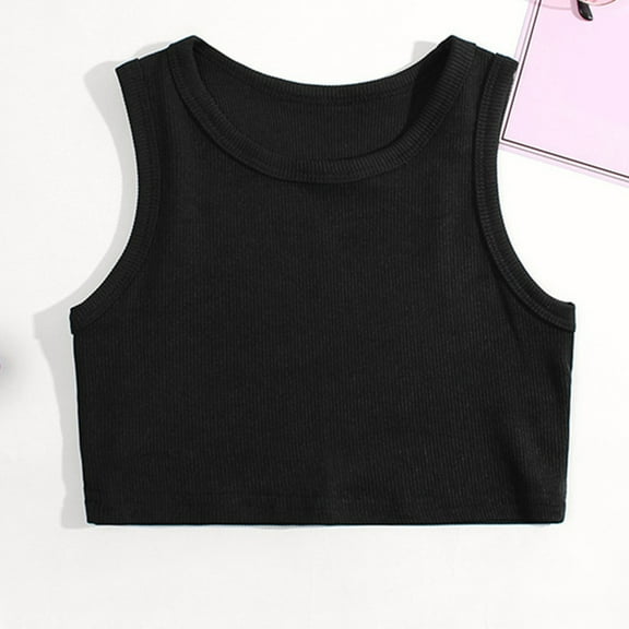TOOYOU Girls T-Shirt Kids Dance Tank Top Racerback Crop Tank Top Sleeveless Sports Dance Top For Ballet Gymnastics Dancewear Relaxed Fit Tops For Toddler Black Size 3-4 Years