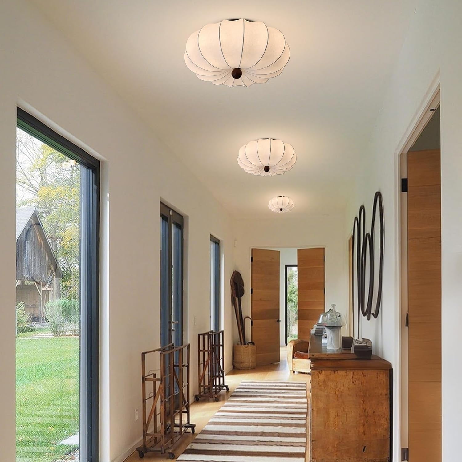 KCO Lighting White Fabric Flush Mount Ceiling Light Large Drum Light Fixtures for Entryway