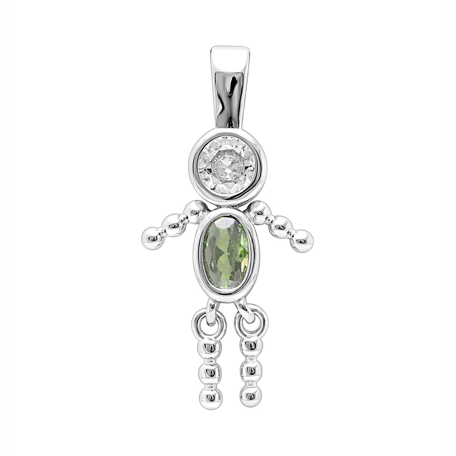 925 Sterling Silver Pendant Birthstone Child Baby Charm Emerald Green Rhinestone