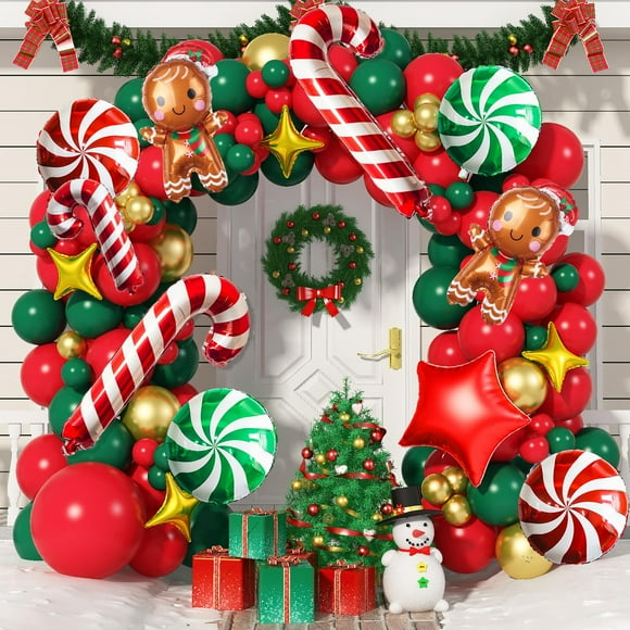Kit de guirnaldas navideñas con globos de Isndare, color rojo, verde y dorado, 104 unidades