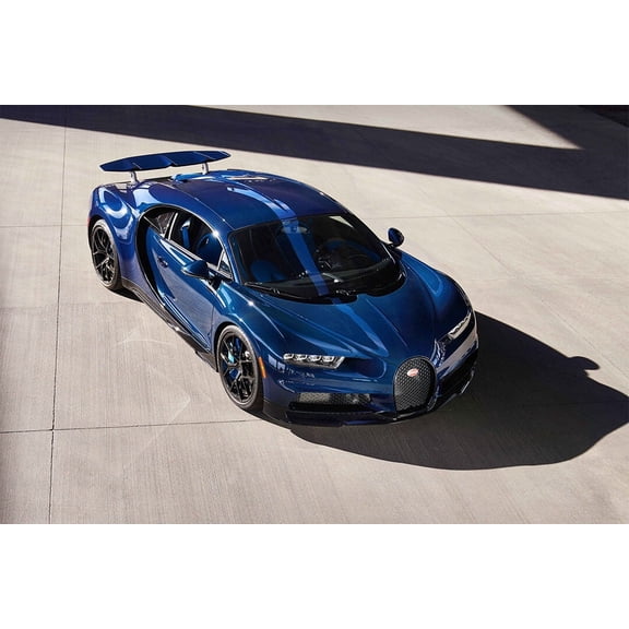 Bugatti Chiron Pur Sport Blue Car Aerial View Wall Indoor Decor - 12x18 Inch Laminated Poster - Stunning Detail and Bold Colors