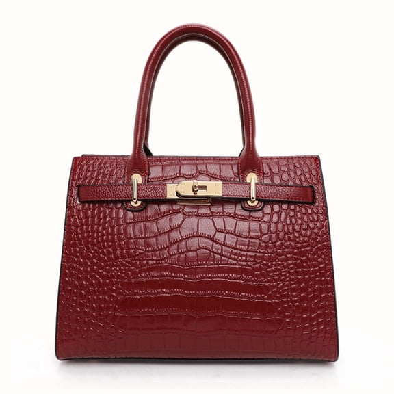 Genuine Leather Cowhide Tote Bag, Women's Crocodile Embossed Work Handbag