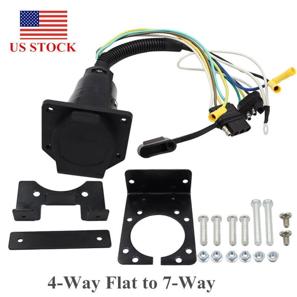 RV Truck Trailer 4-way to 7-way Trailer Wiring Adapter Plug with Mounting Bracket -
