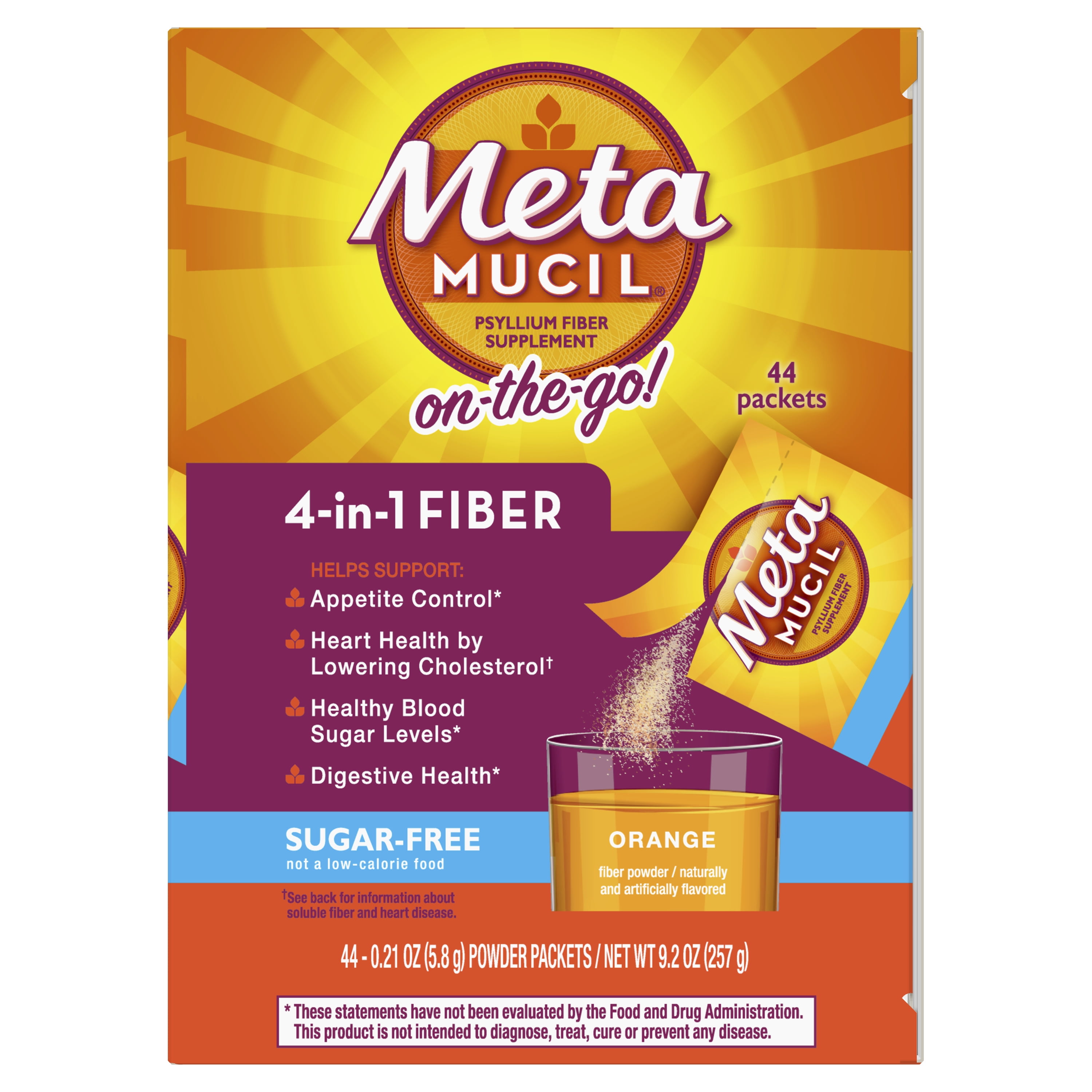 Metamucil Psyllium Sugar Free Fiber Supplement Powder Packets 44 Ct 