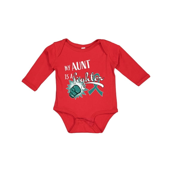 Inktastic Ovarian Cancer Awareness My Aunt is a Fighter Boys or Girls Long Sleeve Baby Bodysuit
