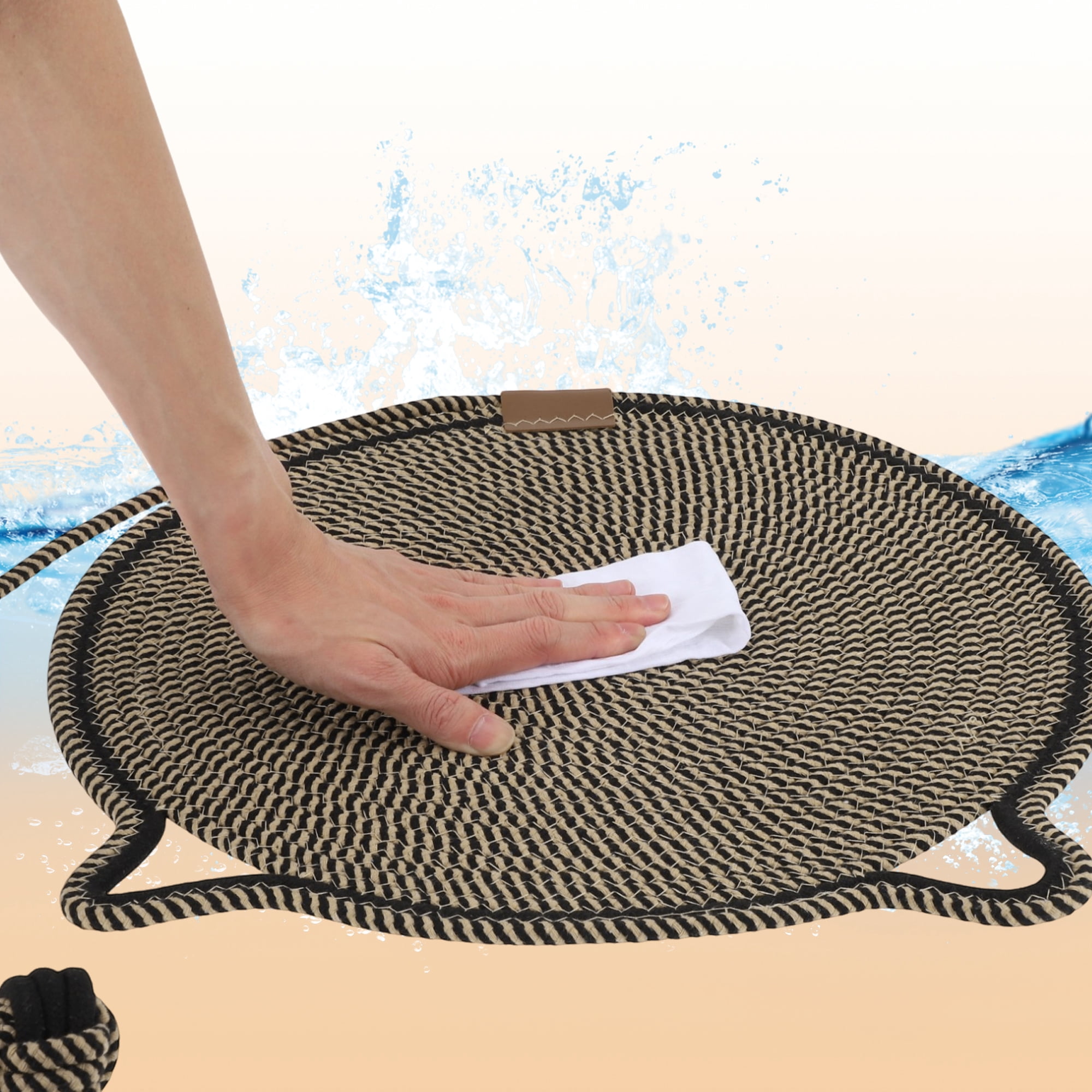 Unique Bargains Cat Scratcher Mat with A Cat Ball Cotton Rope Black [19.69"]