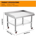 thumbnail image 2 of Stainless Steel 36x30x24 inch Equipment Grill Stand Table, 1000 lbs Top Shelf, 220 lbs Bottom Shelf, 2" Edge Baffle, for Hotel, Home, Commercial Restaurant Kitchen with Wheel, 2 of 7
